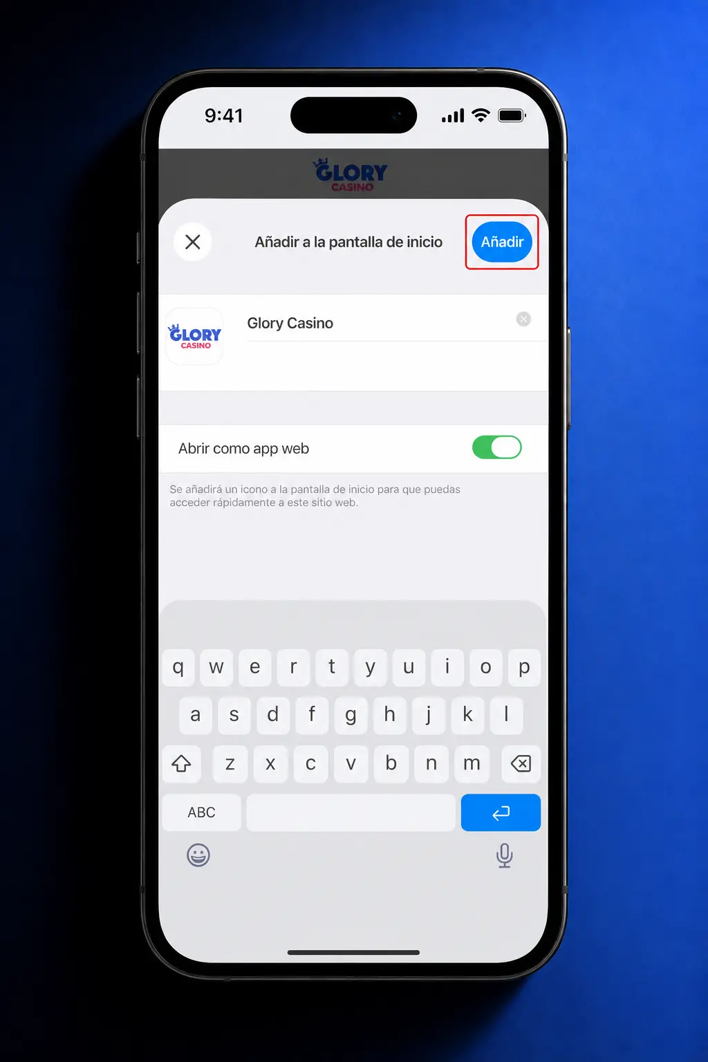 Pasos para instalar la app de Glory Casino en iOS desde Safari como aplicación web progresiva